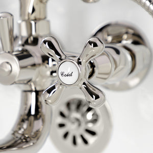 Kingston KS225PN Three-Handle 2-Hole Tub Wall Mount Clawfoot Tub Faucet with Handshower, Polished Nickel