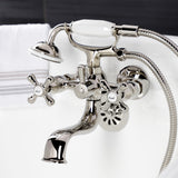 Kingston KS225PN Three-Handle 2-Hole Tub Wall Mount Clawfoot Tub Faucet with Handshower, Polished Nickel