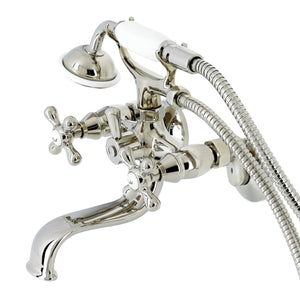 Kingston KS225PN Three-Handle 2-Hole Tub Wall Mount Clawfoot Tub Faucet with Handshower, Polished Nickel