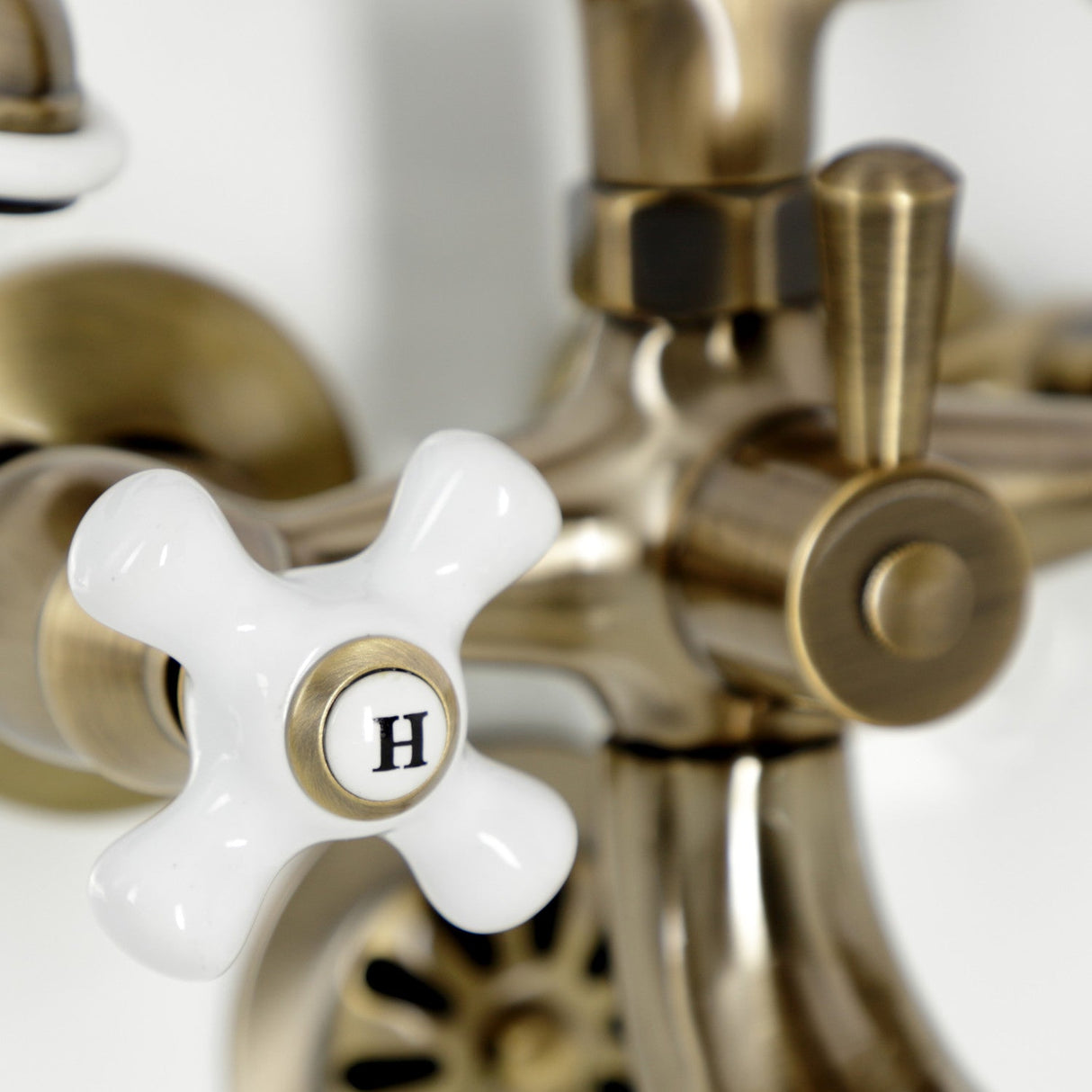 Kingston KS225PXAB Three-Handle 2-Hole Tub Wall Mount Clawfoot Tub Faucet with Hand Shower, Antique Brass