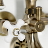 Kingston KS225PXAB Three-Handle 2-Hole Tub Wall Mount Clawfoot Tub Faucet with Hand Shower, Antique Brass