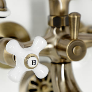 Kingston KS225PXAB Three-Handle 2-Hole Tub Wall Mount Clawfoot Tub Faucet with Hand Shower, Antique Brass