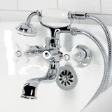 Kingston KS225PXC Three-Handle 2-Hole Tub Wall Mount Clawfoot Tub Faucet with Hand Shower, Polished Chrome