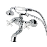 Kingston KS225PXC Three-Handle 2-Hole Tub Wall Mount Clawfoot Tub Faucet with Hand Shower, Polished Chrome