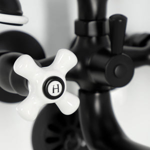 Kingston KS225PXMB Three-Handle 2-Hole Tub Wall Mount Clawfoot Tub Faucet with Hand Shower, Matte Black