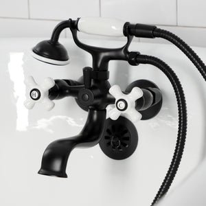 Kingston KS225PXMB Three-Handle 2-Hole Tub Wall Mount Clawfoot Tub Faucet with Hand Shower, Matte Black