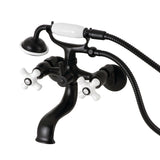 Kingston KS225PXMB Three-Handle 2-Hole Tub Wall Mount Clawfoot Tub Faucet with Hand Shower, Matte Black