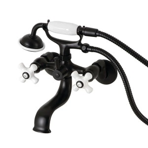 Kingston KS225PXMB Three-Handle 2-Hole Tub Wall Mount Clawfoot Tub Faucet with Hand Shower, Matte Black