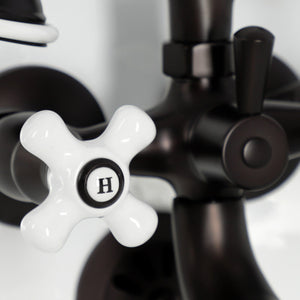 Kingston KS225PXORB Three-Handle 2-Hole Tub Wall Mount Clawfoot Tub Faucet with Hand Shower, Oil Rubbed Bronze