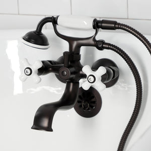 Kingston KS225PXORB Three-Handle 2-Hole Tub Wall Mount Clawfoot Tub Faucet with Hand Shower, Oil Rubbed Bronze