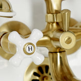 Kingston KS225PXSB Three-Handle 2-Hole Tub Wall Mount Clawfoot Tub Faucet with Hand Shower, Brushed Brass