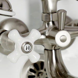 Kingston KS225PXSN Three-Handle 2-Hole Tub Wall Mount Clawfoot Tub Faucet with Hand Shower, Brushed Nickel