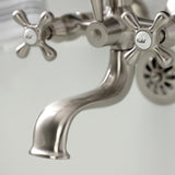 Kingston KS225SN Three-Handle 2-Hole Tub Wall Mount Clawfoot Tub Faucet with Handshower, Brushed Nickel