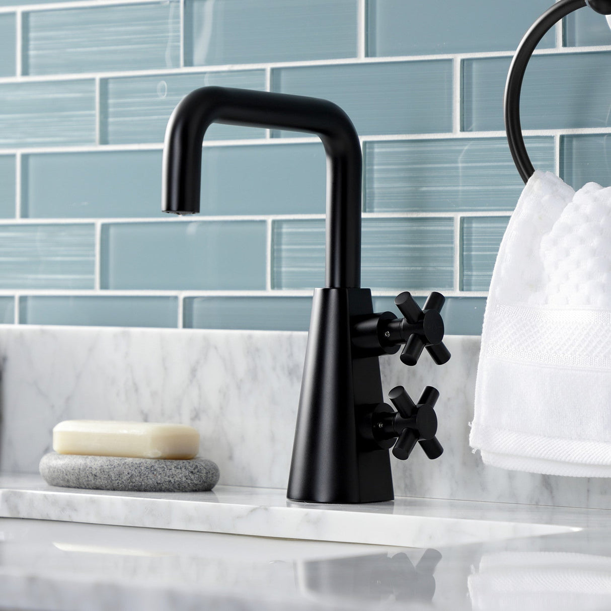 Constantine KS2260DX Two-Handle 1-Hole Deck Mount Bathroom Faucet with Push Pop-Up, Matte Black