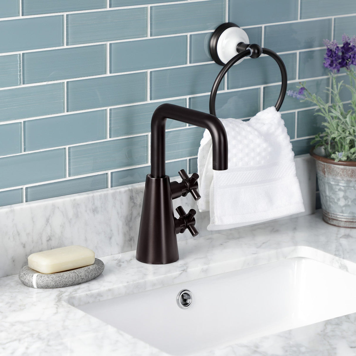 Constantine KS2265DX Two-Handle 1-Hole Deck Mount Bathroom Faucet with Push Pop-Up, Oil Rubbed Bronze