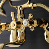 Kingston KS226PB Two-Handle Clawfoot Tub Faucet with Hand Shower, Polished Brass