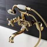 Kingston KS226PB Two-Handle Clawfoot Tub Faucet with Hand Shower, Polished Brass