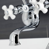 Kingston KS226PXC Three-Handle 2-Hole Wall Mount Clawfoot Tub Faucet with Hand Shower, Polished Chrome