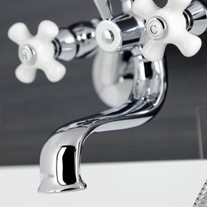 Kingston KS226PXC Three-Handle 2-Hole Wall Mount Clawfoot Tub Faucet with Hand Shower, Polished Chrome