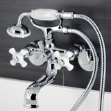 Kingston KS226PXC Three-Handle 2-Hole Wall Mount Clawfoot Tub Faucet with Hand Shower, Polished Chrome