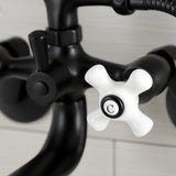 Kingston KS226PXMB Three-Handle 2-Hole Wall Mount Clawfoot Tub Faucet with Hand Shower, Matte Black