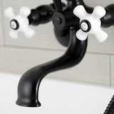 Kingston KS226PXMB Three-Handle 2-Hole Wall Mount Clawfoot Tub Faucet with Hand Shower, Matte Black