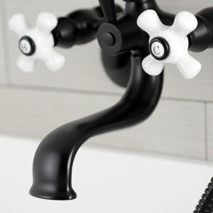 Kingston KS226PXMB Three-Handle 2-Hole Wall Mount Clawfoot Tub Faucet with Hand Shower, Matte Black