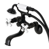 Kingston KS226PXMB Three-Handle 2-Hole Wall Mount Clawfoot Tub Faucet with Hand Shower, Matte Black