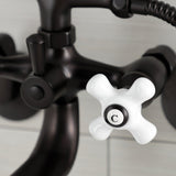 Kingston KS226PXORB Three-Handle 2-Hole Wall Mount Clawfoot Tub Faucet with Hand Shower, Oil Rubbed Bronze