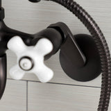 Kingston KS226PXORB Three-Handle 2-Hole Wall Mount Clawfoot Tub Faucet with Hand Shower, Oil Rubbed Bronze