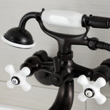 Kingston KS226PXORB Three-Handle 2-Hole Wall Mount Clawfoot Tub Faucet with Hand Shower, Oil Rubbed Bronze