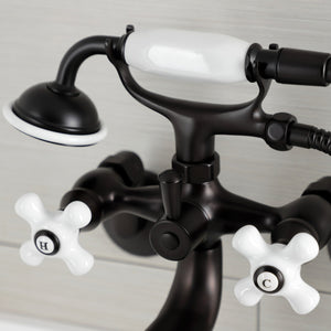 Kingston KS226PXORB Three-Handle 2-Hole Wall Mount Clawfoot Tub Faucet with Hand Shower, Oil Rubbed Bronze