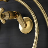 Kingston KS226SB Two-Handle Clawfoot Tub Faucet with Hand Shower, Brushed Brass