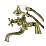 Kingston KS227AB Three-Handle 2-Hole Deck Mount Clawfoot Tub Faucet with Handshower, Antique Brass