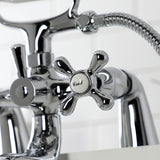 Kingston KS227C Three-Handle 2-Hole Deck Mount Clawfoot Tub Faucet with Handshower, Polished Chrome