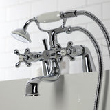 Kingston KS227C Three-Handle 2-Hole Deck Mount Clawfoot Tub Faucet with Handshower, Polished Chrome