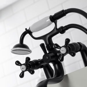 Kingston KS227MB Three-Handle 2-Hole Deck Mount Clawfoot Tub Faucet with Handshower, Matte Black