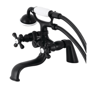 Kingston KS227MB Three-Handle 2-Hole Deck Mount Clawfoot Tub Faucet with Handshower, Matte Black