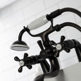 Kingston KS227ORB Three-Handle 2-Hole Deck Mount Clawfoot Tub Faucet with Handshower, Oil Rubbed Bronze