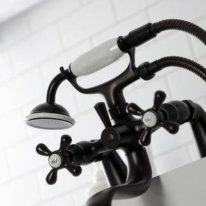 Kingston KS227ORB Three-Handle 2-Hole Deck Mount Clawfoot Tub Faucet with Handshower, Oil Rubbed Bronze