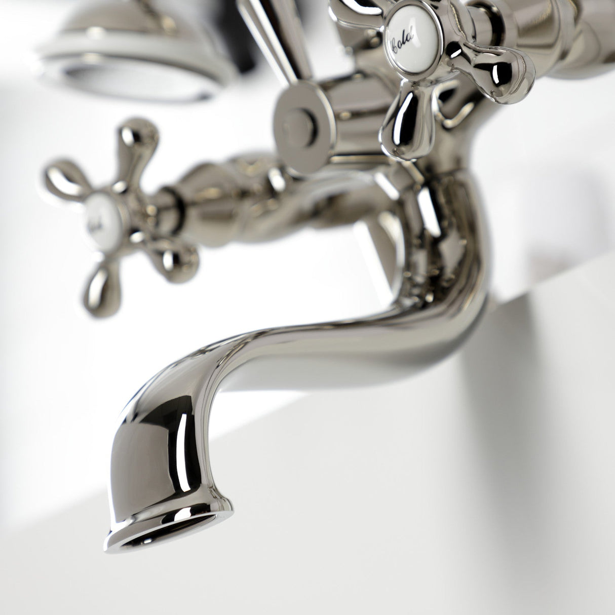 Kingston KS227PN Three-Handle 2-Hole Deck Mount Clawfoot Tub Faucet with Handshower, Polished Nickel