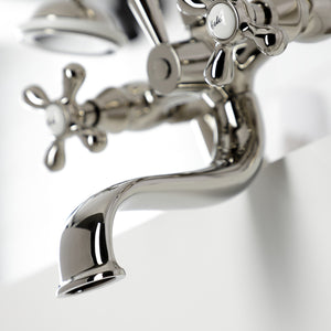 Kingston KS227PN Three-Handle 2-Hole Deck Mount Clawfoot Tub Faucet with Handshower, Polished Nickel