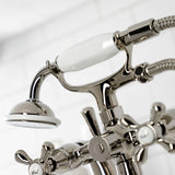Kingston KS227PN Three-Handle 2-Hole Deck Mount Clawfoot Tub Faucet with Handshower, Polished Nickel