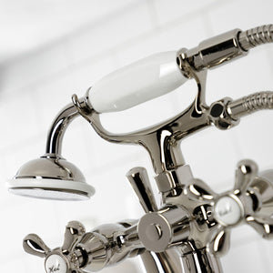 Kingston KS227PN Three-Handle 2-Hole Deck Mount Clawfoot Tub Faucet with Handshower, Polished Nickel