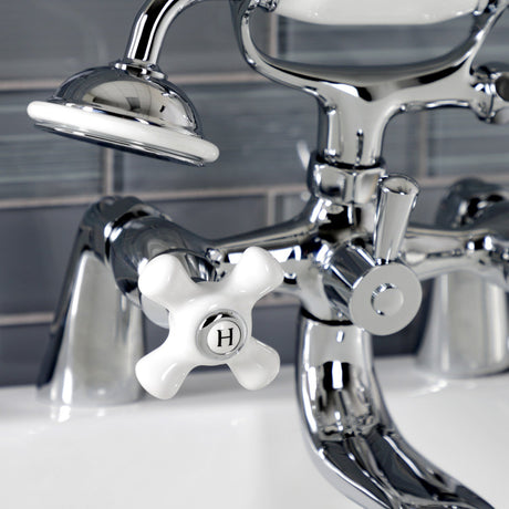 Kingston KS227PXC Three-Handle 2-Hole Deck Mount Clawfoot Tub Faucet with Hand Shower, Polished Chrome