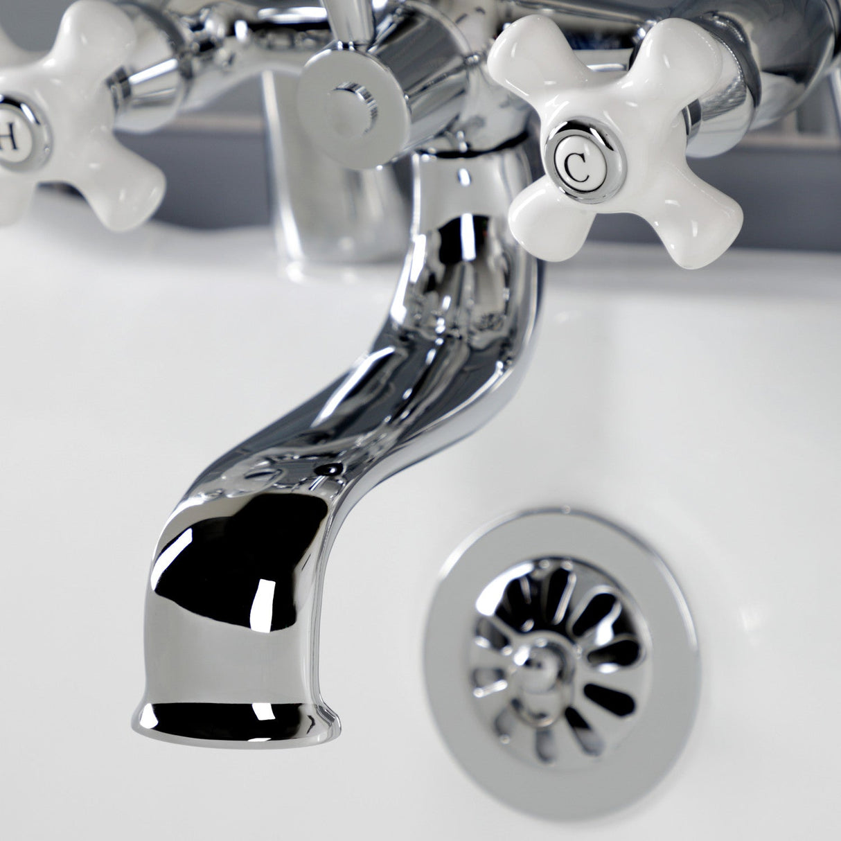 Kingston KS227PXC Three-Handle 2-Hole Deck Mount Clawfoot Tub Faucet with Hand Shower, Polished Chrome