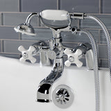 Kingston KS227PXC Three-Handle 2-Hole Deck Mount Clawfoot Tub Faucet with Hand Shower, Polished Chrome