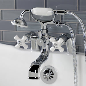 Kingston KS227PXC Three-Handle 2-Hole Deck Mount Clawfoot Tub Faucet with Hand Shower, Polished Chrome