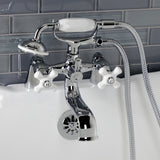 Kingston KS227PXC Three-Handle 2-Hole Deck Mount Clawfoot Tub Faucet with Hand Shower, Polished Chrome