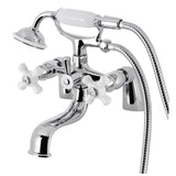 Kingston KS227PXC Three-Handle 2-Hole Deck Mount Clawfoot Tub Faucet with Hand Shower, Polished Chrome